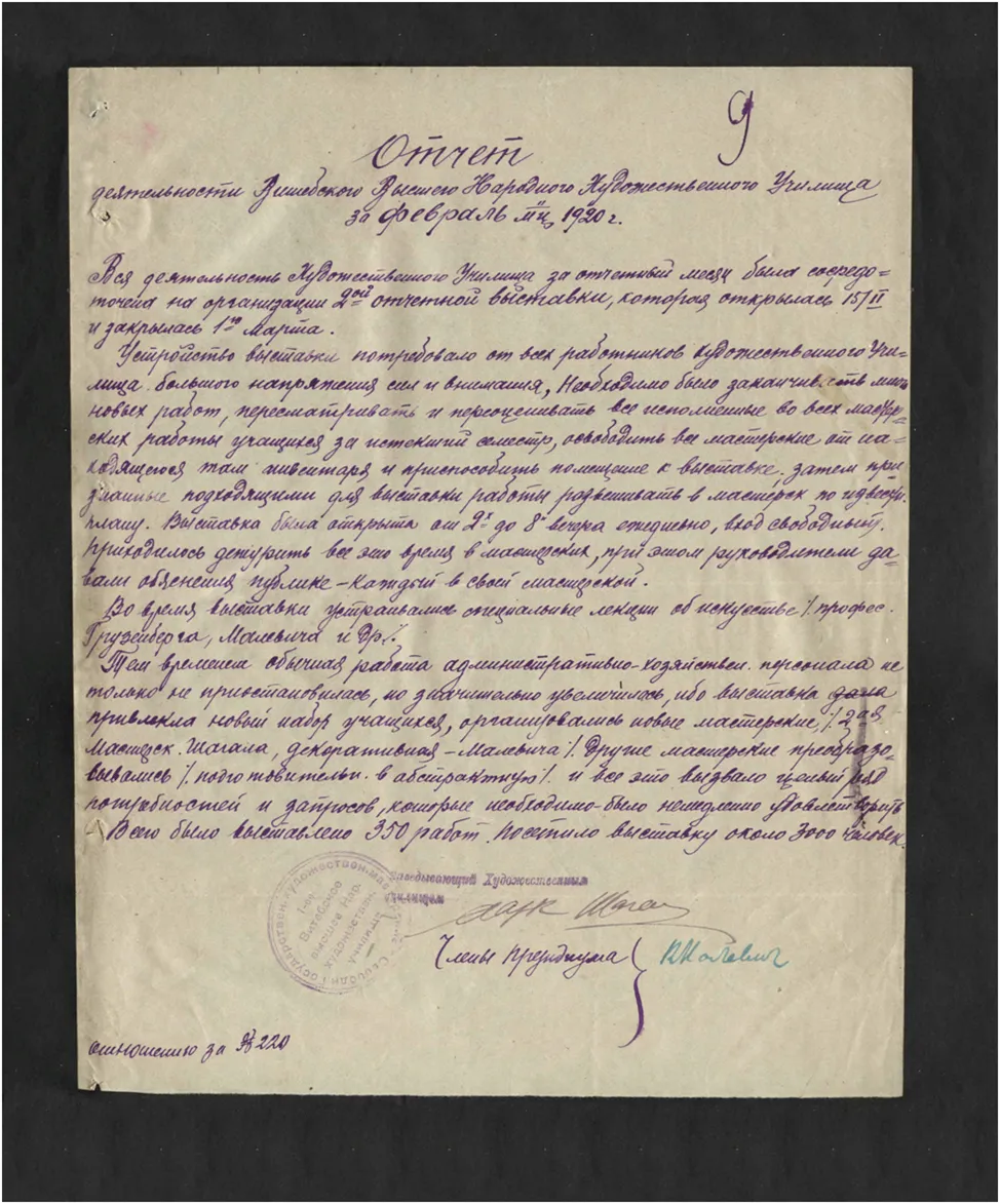 Отчёт о деятельности Витебского художественного училища
